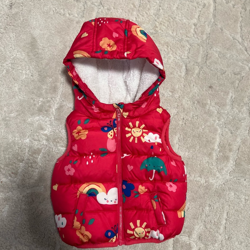 Kids Red Floral Hooded Vest